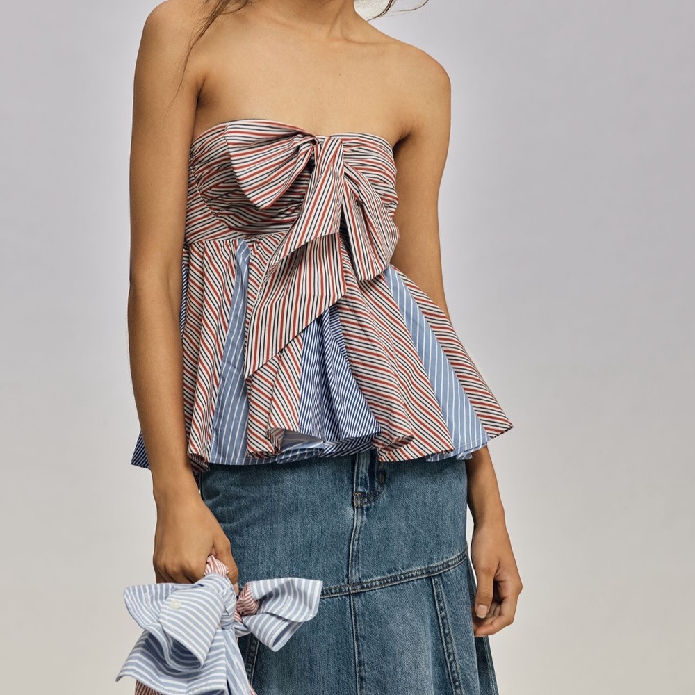 Anthropologie Strapless Tie Swing Blouse NWT Size S